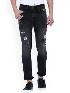 LOCOMOTIVE Men Black Slim Fit Mid-Rise Low Distress Stretchable Jeans