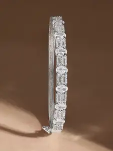 Rubans Women Silver-Toned & White Brass Cubic Zirconia Rhodium-Plated Cuff Bracelet