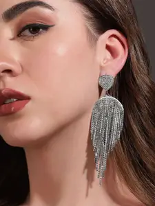 Rubans Voguish Rhodium Plated Heart Shape & Zicronia Studded Multilayered Shoulder Duster Earrings