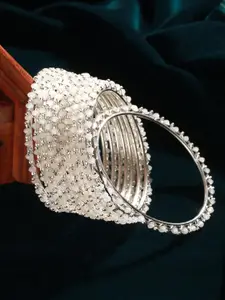 Priyaasi Set Of 12 Silver-Plated Beaded Bangles