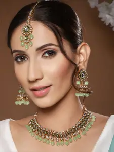 Priyaasi Gold-Plated Kundan-Studded & Beaded Necklace and Earrings