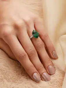 Priyaasi Silver-Plated American Diamond-Studded Adjustable Finger Ring