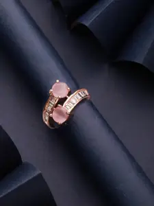 Priyaasi Rose Gold-Plated Baguette Diamond-Studded Adjustable Finger Ring