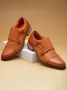 Ruosh Men Textured Leather Formal Monk Shoes