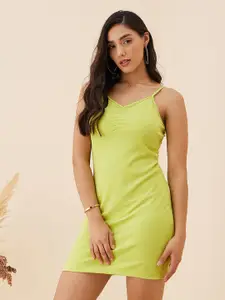 RARE Lime Green Shoulder Straps Bodycon Dress