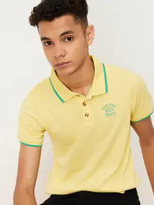max Boys Typography Printed Polo Collar Regular Fit T-shirt
