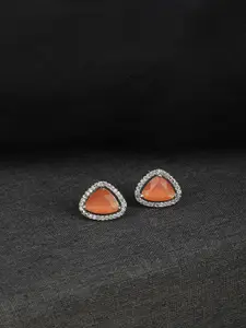 ZaffreCollections Rhodium-Plated American Diamond-Studded Triangular Studs Earrings