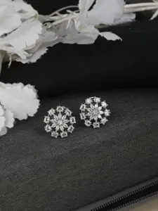 ZaffreCollections Rhodium Plated Floral American Diamond Studs Earrings