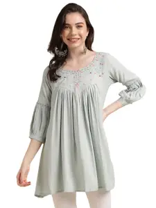 Nimayaa Floral Embroidered Longline A-line Top