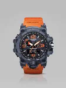 CARLINGTON Men Printed Dial Straps Analogue and Digital Watch CT 3344 Orange