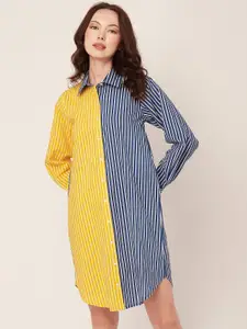 Moomaya Colourblocked Striped Cotton Shirt Dress