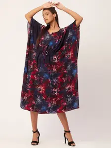 Moomaya Abstract Printed Kimono Sleeves Kaftan Midi Dress