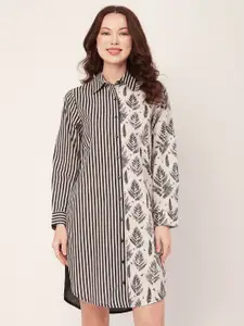 Moomaya Striped Spread Collar Cotton Shirt Dress