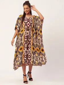 Moomaya Geometric Printed Kimono Sleeves Kaftan Midi Dress
