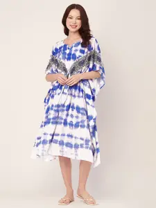 Moomaya Tie and Dyed Flared Sleeves Fit & Flare Midi Dress