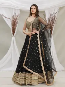 Fusionic Embroidered Sequinned Semi-Stitched Lehenga & Unstitched Blouse With Dupatta