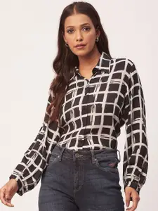 Moomaya Checked Puff Sleeves Casual Shirt