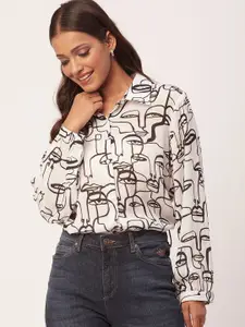 Moomaya Abstract Printed Puff Sleeves Casual Shirt