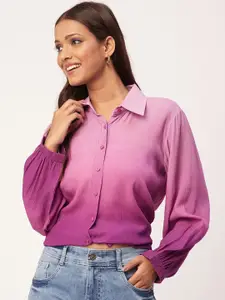 Moomaya Ombre Puff Sleeves Casual Shirt