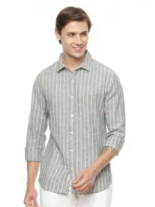 FLY 69 Premium Slim Fit Opaque Striped Cotton Linen Casual Shirt
