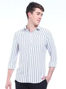 FLY 69 Vertical Stripes Spread Collar Premium Slim Fit Pure Cotton Casual Shirt