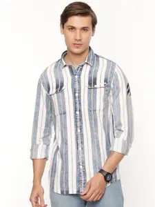 FLY 69 Premium Slim Fit Multi Striped Denim Casual Shirt