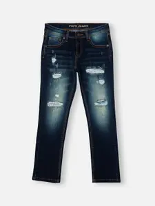Pepe Jeans Boys Mid-Rise Slim Fit Highly Distressed Heavy Fade Stretchable Jeans
