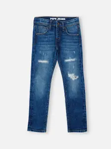 Pepe Jeans Boys Slim Fit Mid-Rise Mildly Distressed Heavy Fade Stretchable Jeans