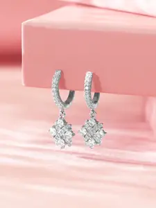 Rubans Silver Stone Studded Sterling Silver Geometric Hoop Earrings