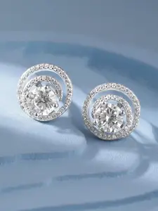 Rubans Silver Silver-Plated American Diamond Geometric Stud Earrings