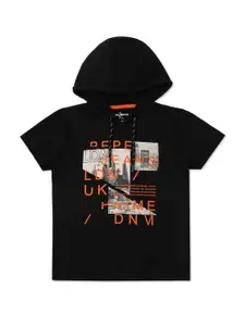 Pepe Jeans Boys Graphic Printed Hooded Pure Cotton T-shirt