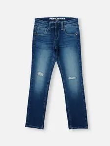 Pepe Jeans Boys Slim Fit Mid-Rise Light Fade Medium Shade Low Distressed Stretchable Jeans