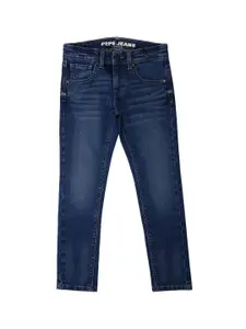 Pepe Jeans Boys Slim Fit Mid-Rise Light Fade Medium Shade Clean Look Stretchable Jeans