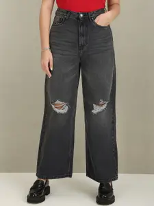 U.S. Polo Assn. Women Wide Leg Mildly Distressed Light Fade Cotton Whiskers Jeans