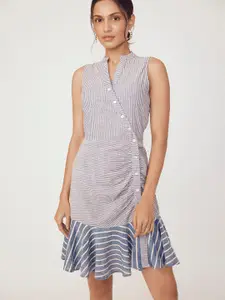 The Label Life Striped Assymetrcial Placket Cotton Dress