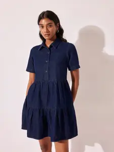 The Label Life Shirt Collar Tiered Cotton A-Line Dress