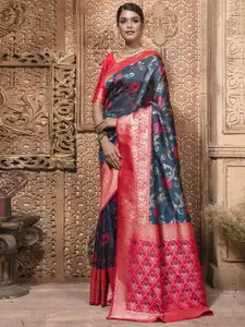 Mitera Floral Woven Design Zari Detail Banarasi Saree