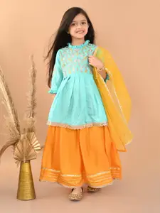LilPicks Girls Embellished Zardozi Silk Ready to Wear Lehenga and Blouse With Dupatta