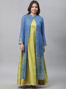 AURELIA Ethnic Motifs Printed Sleeveless Maxi Ethnic Dress With A Jacket