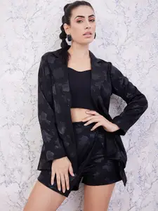 Athena Black Floral Printed Blazer With Skorts
