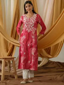 Sangria Abstract Printed and Embroidered Straight Kurta