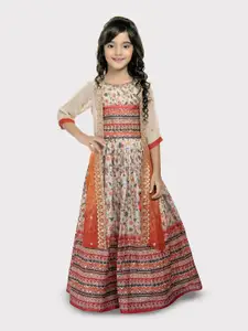 Tiny Kingdom Girls Floral Printed Sequinned Ready to Wear Lehenga & Blouse With Dupatta