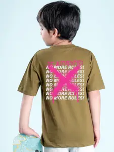 NUSYL Boys Typography Printed Round Neck Cotton Regular Oversized T-shirt