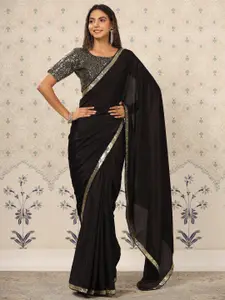 Ode by House of Pataudi Sequinned Pure Crepe Saree