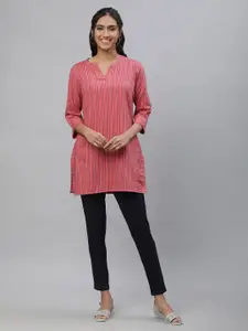 AURELIA Striped Notched Round Neck Straight Kurti