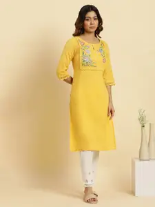 W Floral Embroidered Keyhole Neck Pure Cotton Kurta