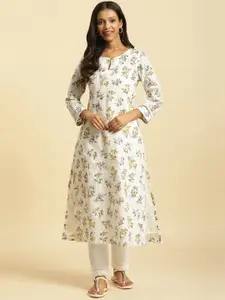 W Floral Printed Round Neck Pure Cotton Kurta