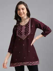 KALINI Ethnic Motifs Embroidered A-Line Top