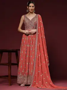 JUST FASHION Ethnic Motif Embroidered Sequined Georgette Ethnic Gown With Dupatta