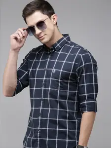 U.S. Polo Assn. Denim Co. Pure Cotton Slim Fit Windowpane Checked Casual Shirt